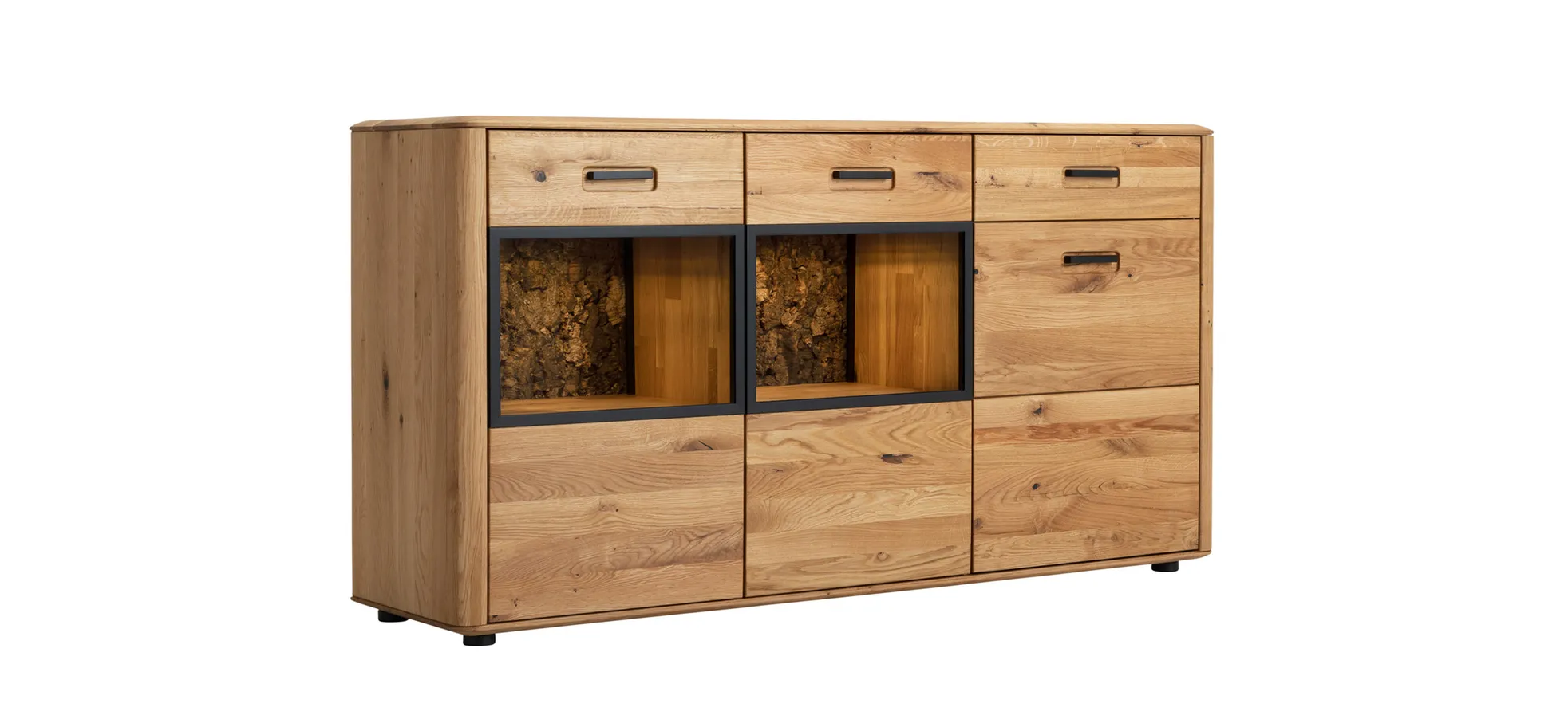 Sideboard Vigo - inkl. Beleuchtung, Wildeiche massiv, natur geölt 144754