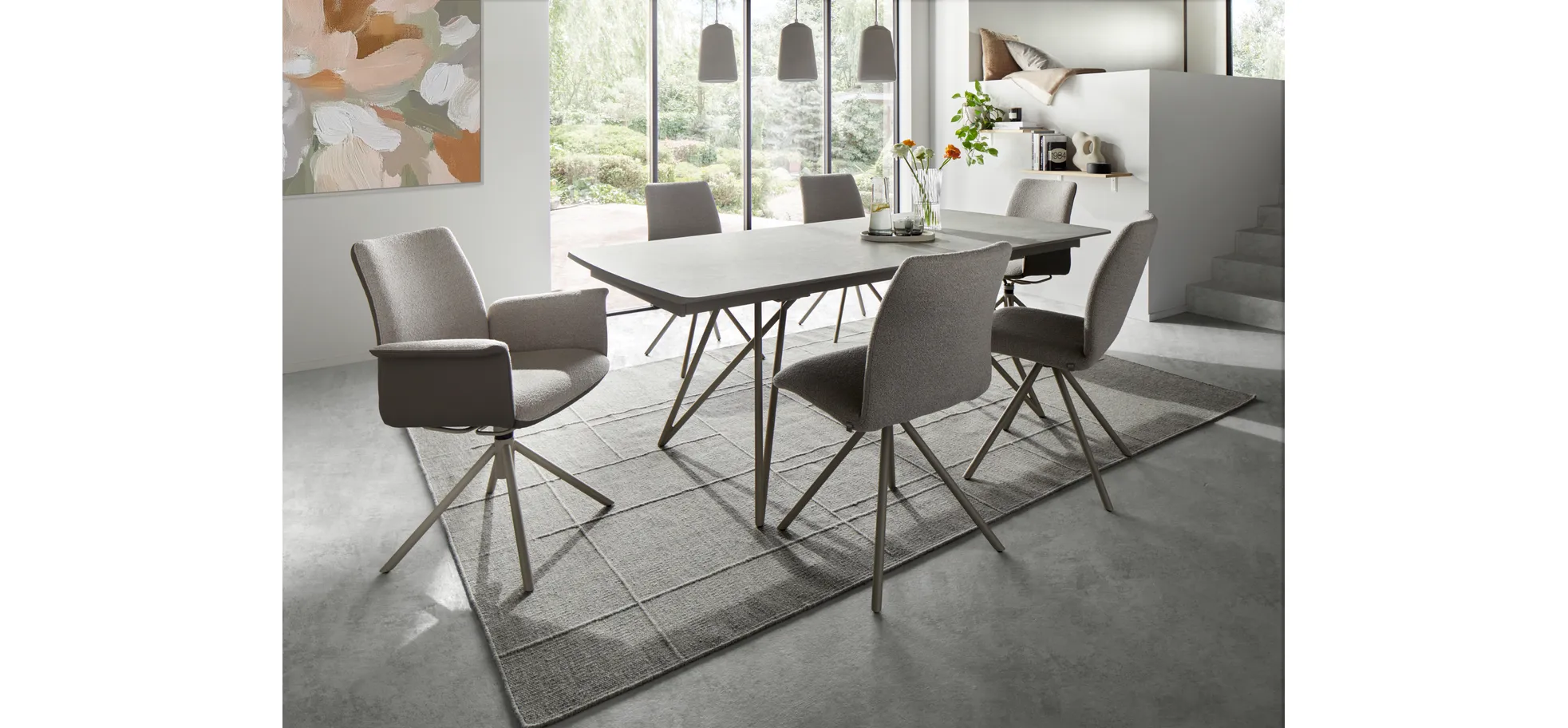 Armlehnstuhl Sedana - drehbar, Leder & Stoff, Grau