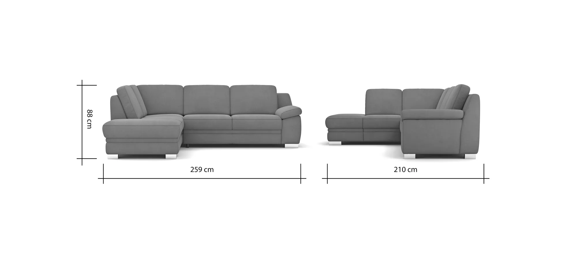 Ecksofa Tavira - Ecke links und 2,5-Sitzer rechts, Stoff, Grau