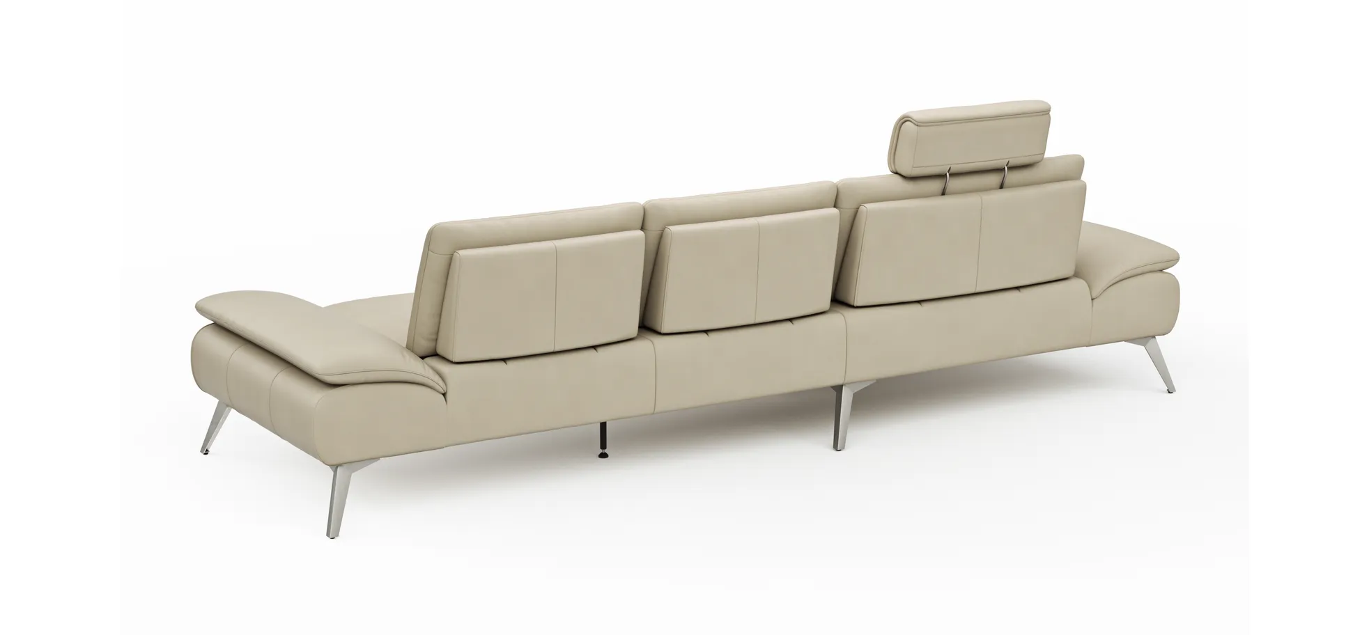 Ecksofa Collina - Longchair links, 2,5-Sitzer, inklusive Kopfstütze, Leder, Ecru