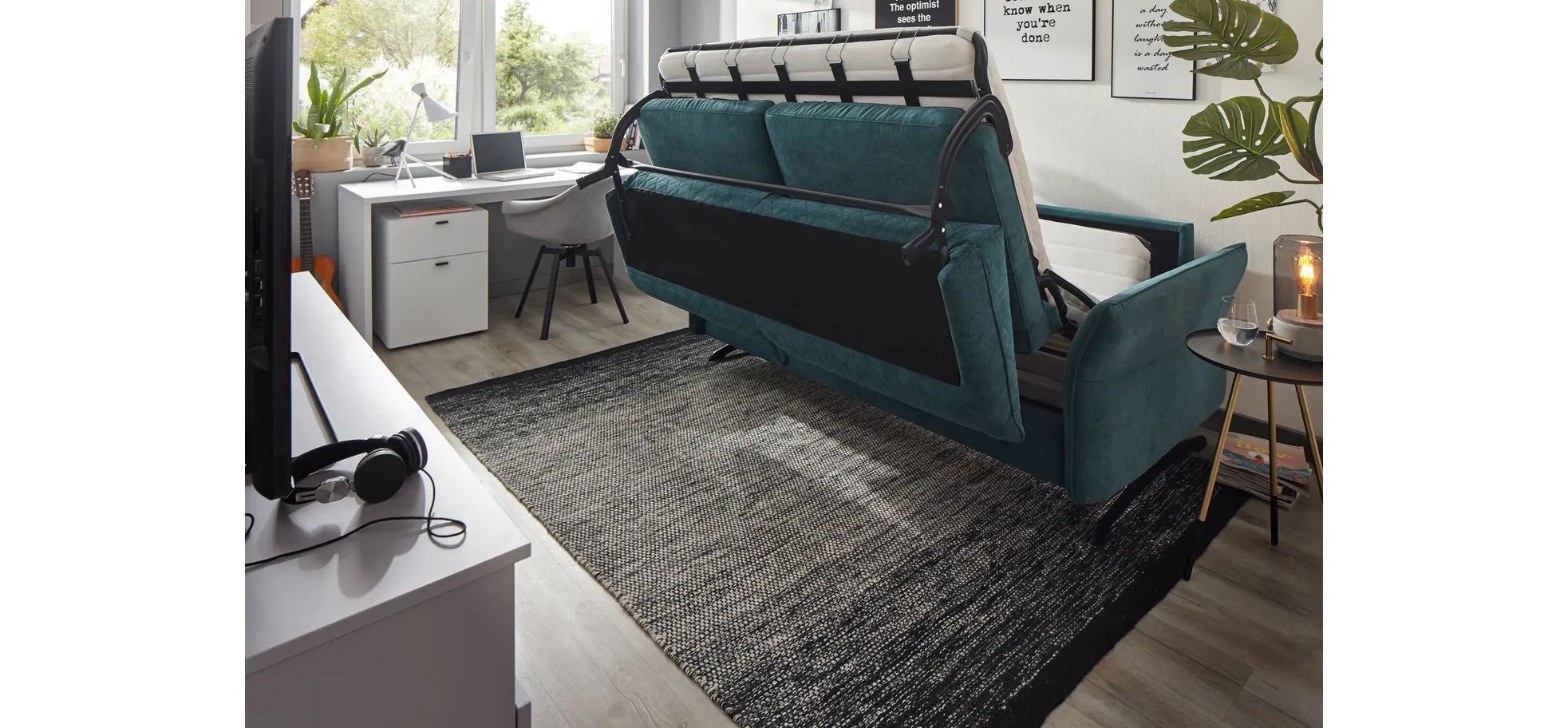 Sofa Melida - 2,5-Sitzer inkl. Schlaffunktion, Stoff, Smaragd