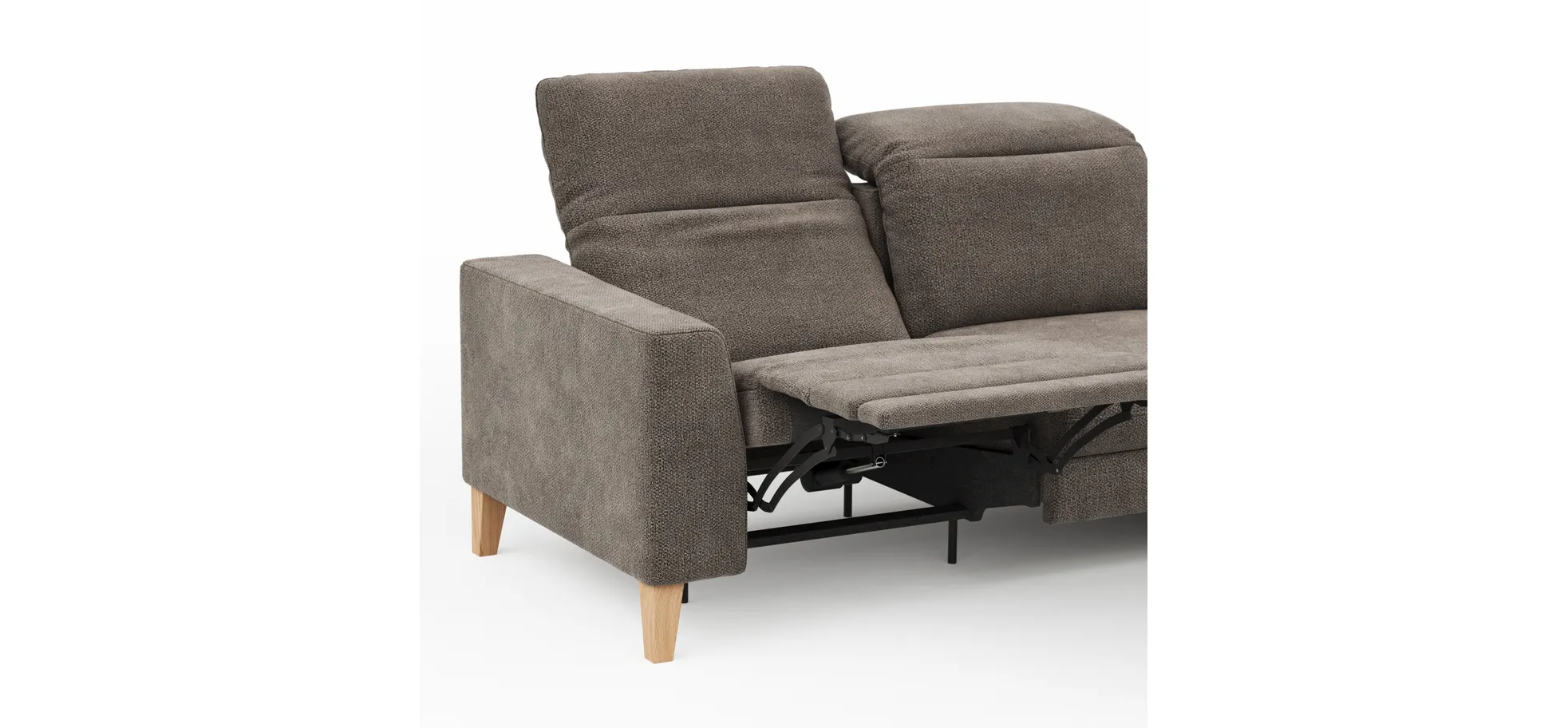 Ecksofa Alegria Plus - 2,5-Sitzer mit Longchair rechts inkl. Kopfteil verstellbar (motorisch+manuell) und Relaxfunktion (motorisch), Stoff, Nougat
