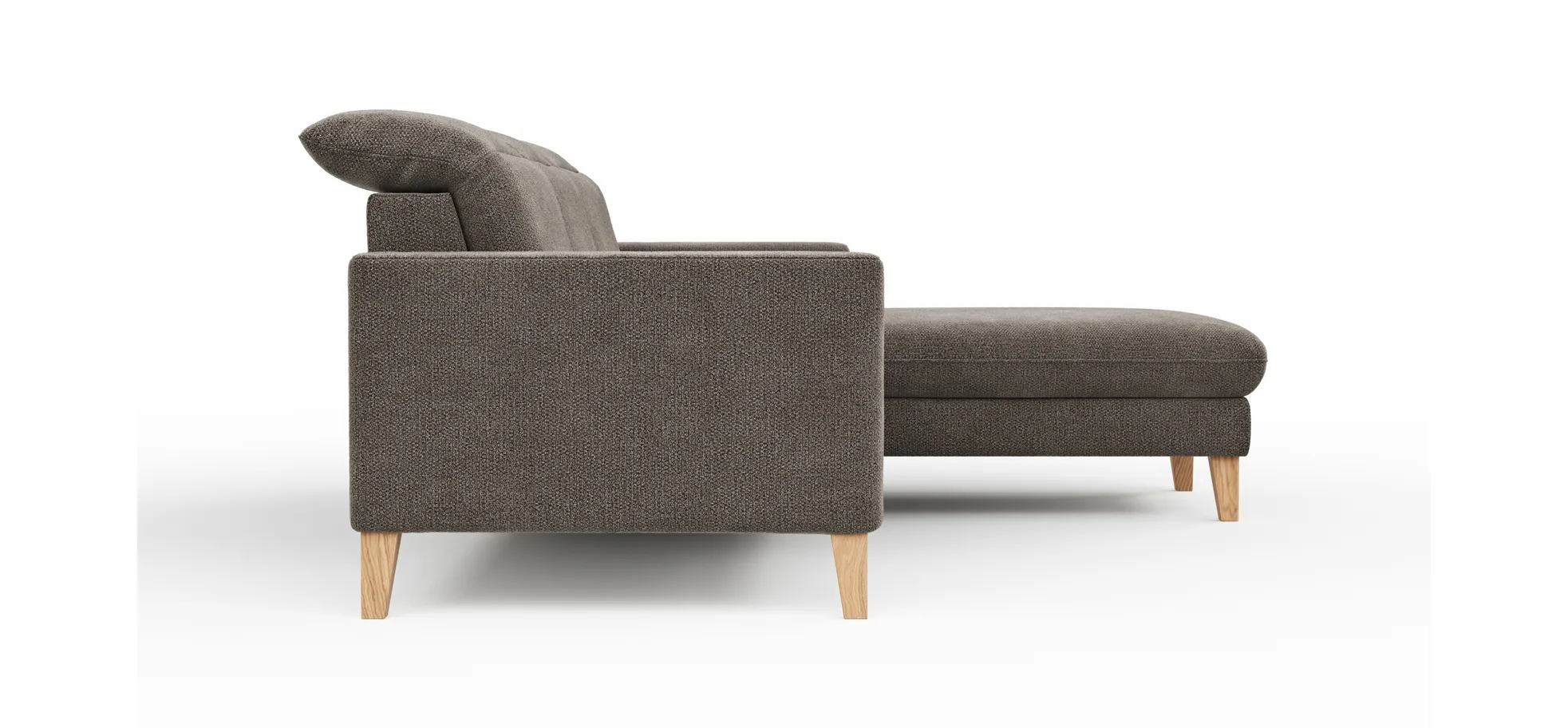 Ecksofa Alegria Plus - 2,5-Sitzer mit Longchair rechts inkl. Kopfteil verstellbar, Stoff, Nougat