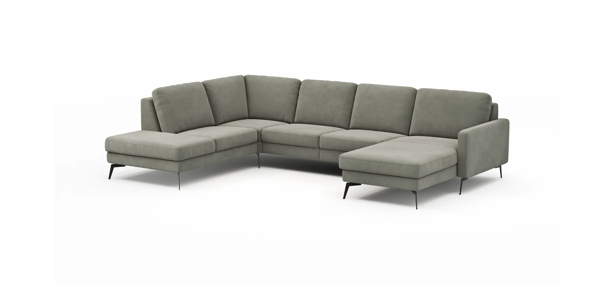 Wohnlandschaft Enna - Ecke links, 2,5-Sitzer, Longchair rechts, Stoff, Grau
