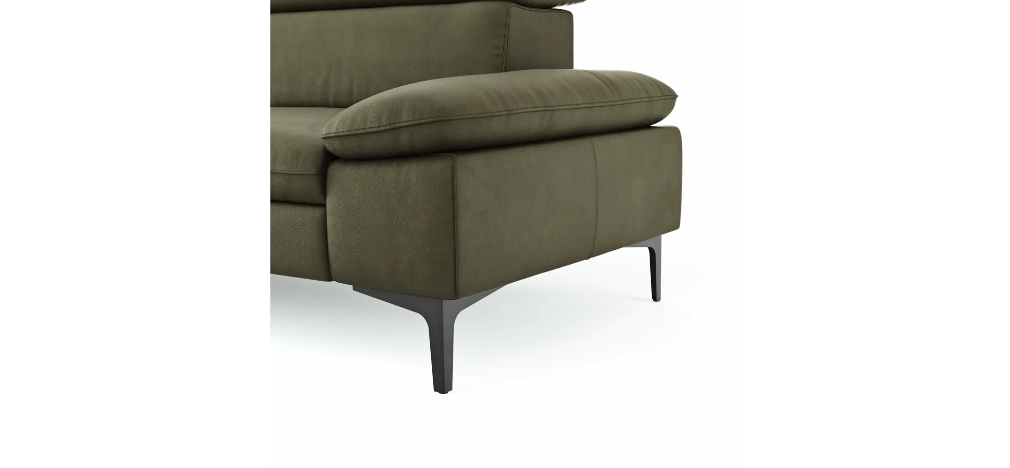 Ecksofa Felipa - Ecke links mit 2,5-Sitzer inkl. Kopfteil verstellbar, Leder, Olive