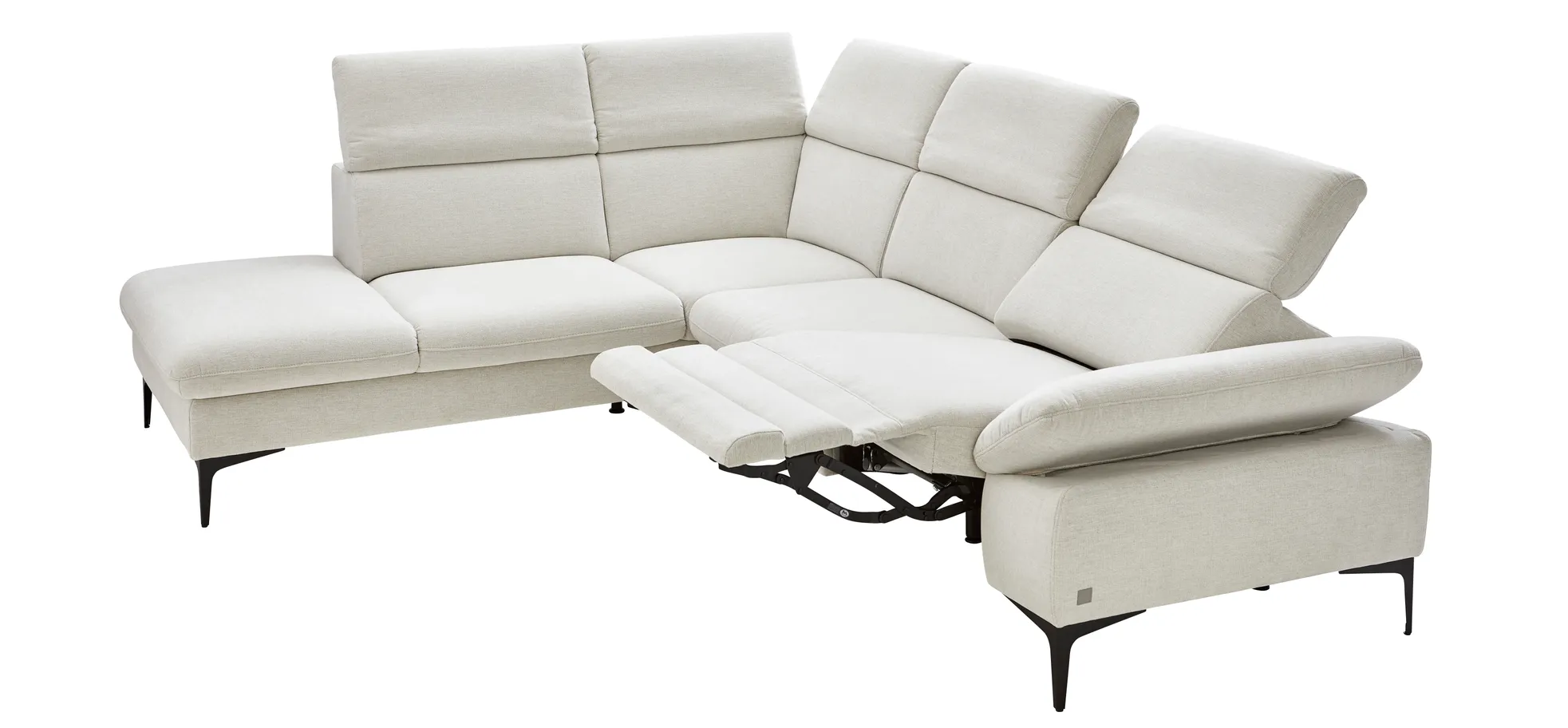 Ecksofa Felipa - Ecke links mit 2,5-Sitzer inkl. Armlehne verstellbar und Rückenlehne/Sitztiefe verstellbar (motorisch), Stoff, Natur