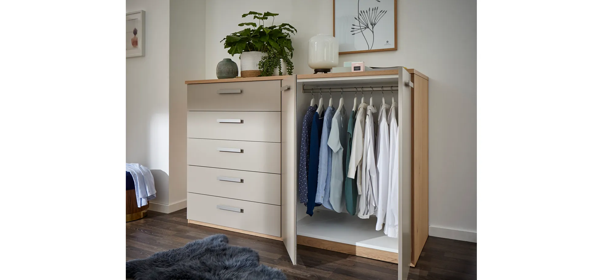 Kommode Viana - Balkeneiche furniert, Taupe