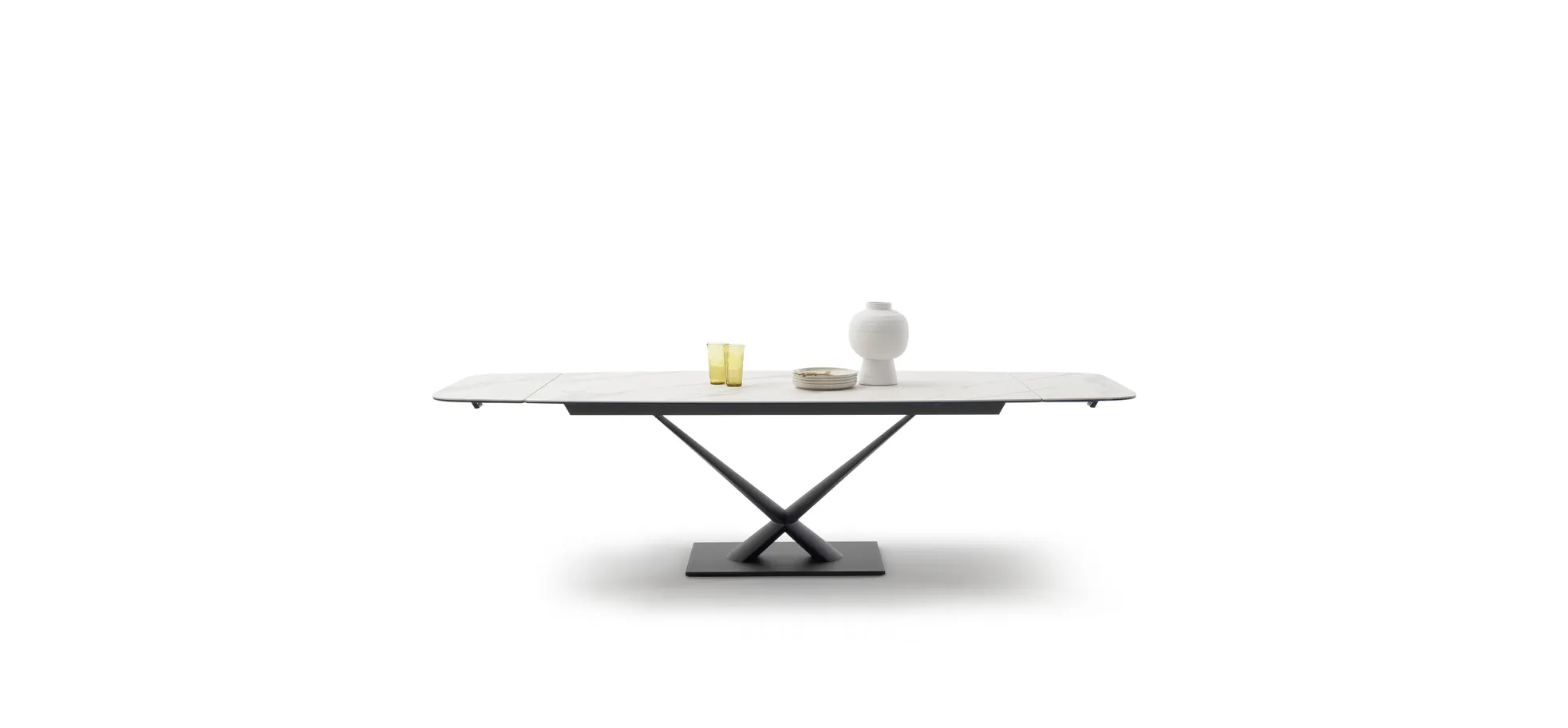 Esstisch Savona - LB ca. 200x100 cm, ausziehbar, Keramik, Weiß, Bootsform