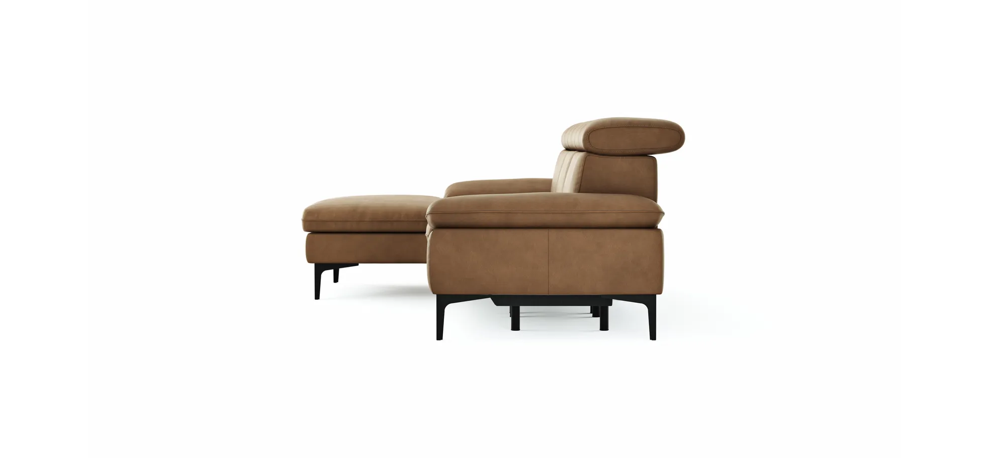 Ecksofa Felipa - Longchair links mit 2,5-Sitzer inkl. Armlehne verstellbar und Rückenlehne/Sitztiefe verstellbar (motorisch), Leder, Cognac