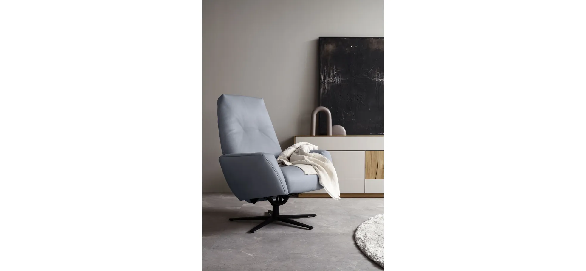 Einzelsessel Terni - Relaxfunktion, Sternfuss, Leder, Hellblau