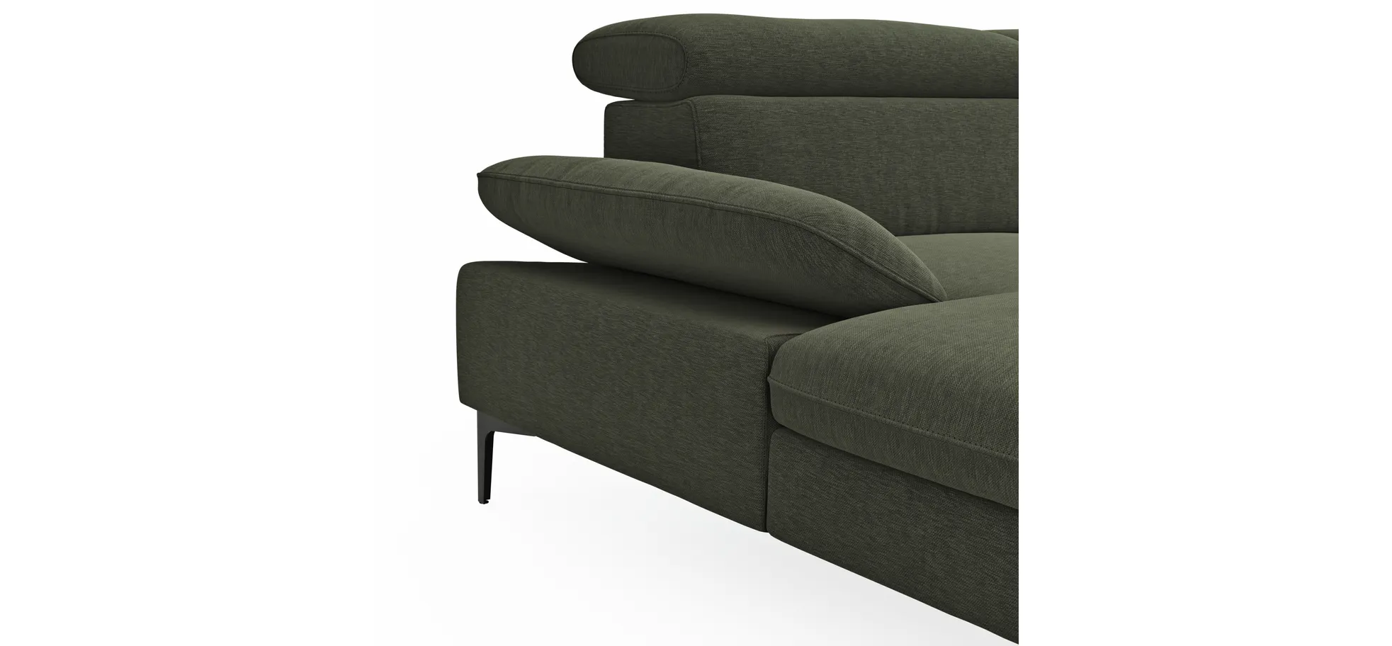 Ecksofa Felipa - Longchair links mit 2,5-Sitzer inkl. Armlehne verstellbar und Rückenlehne/Sitztiefe verstellbar (motorisch), Stoff, Dunkelgrün