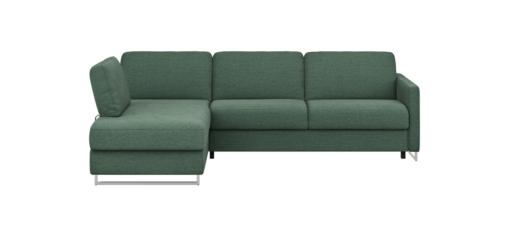 Ecksofa Nuoro - Longchair links mit 2-Sitzer inkl. Schlaffunktion und Bettkasten, Stoff, Dunkelgrün 130858