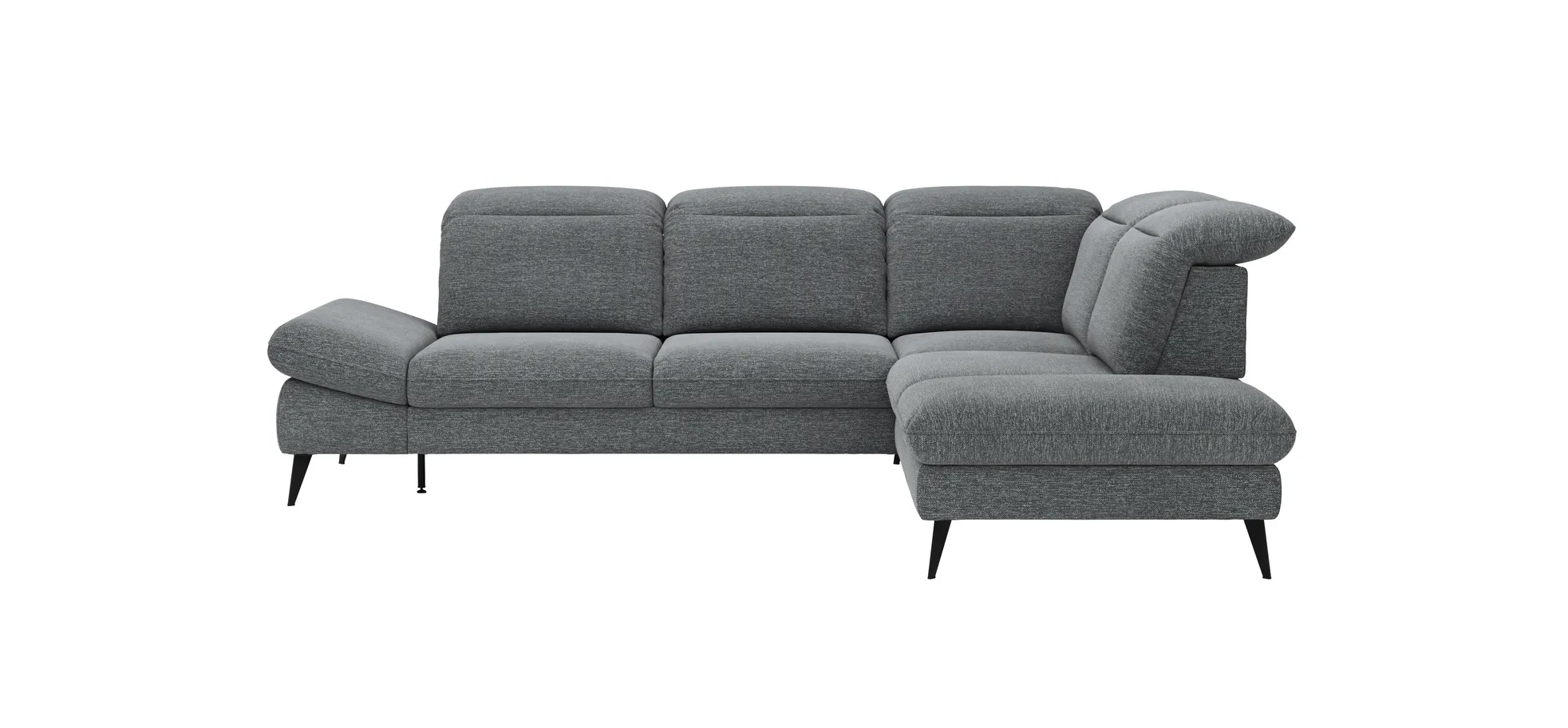 Ecksofa Alegria - 2,5-Sitzer mit Ecke rechts inkl. Kopfteil/ Armlehne/ Sitztiefe verstellbar, Stoff, Graublau 110175