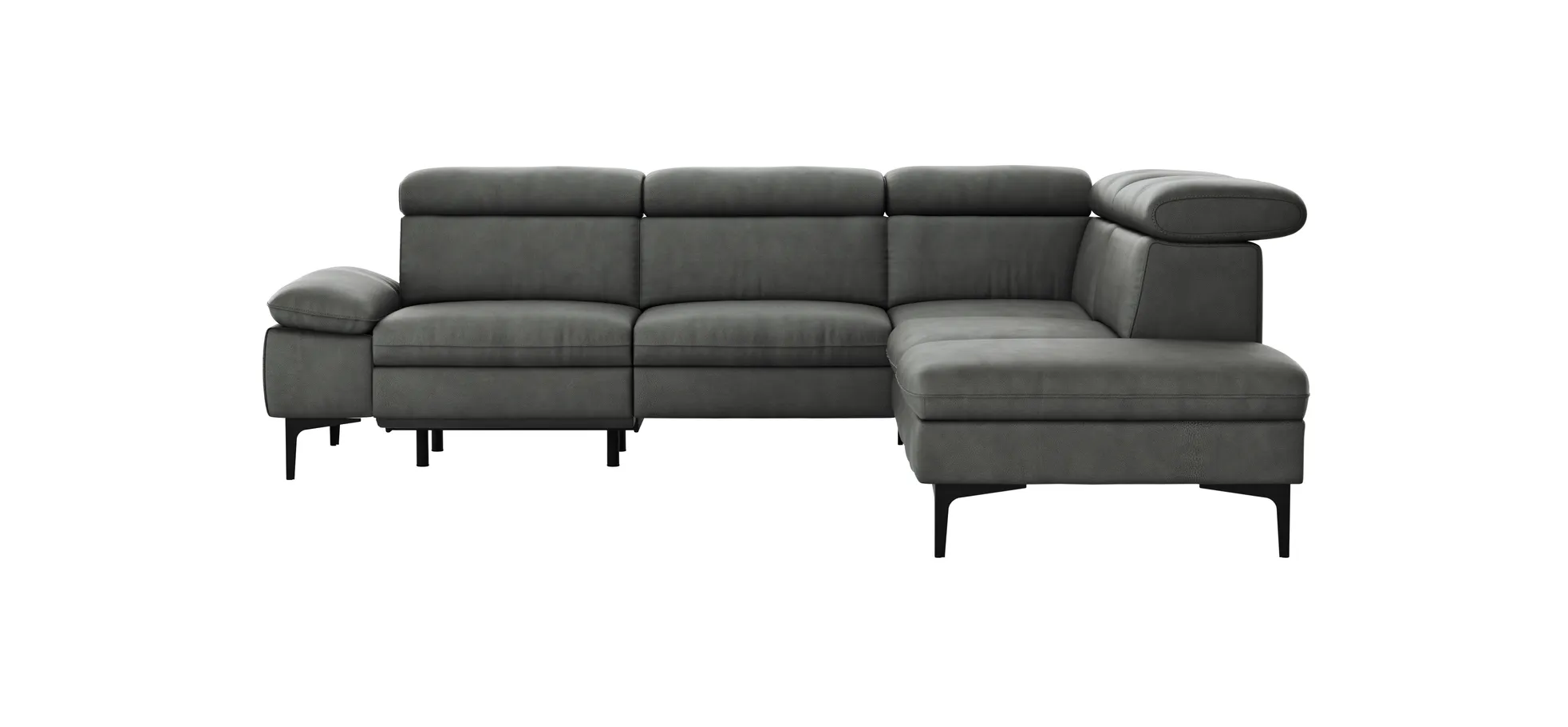 Ecksofa Felipa - 2,5-Sitzer mit Ecke rechts inkl. Armlehne verstellbar und Rückenlehne/Sitztiefe verstellbar (motorisch), Leder, Grau 105113