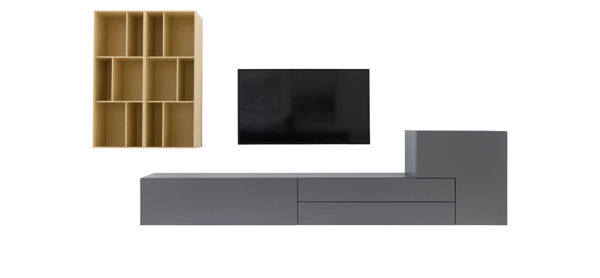 Wohnwand 3900 - Lack, Steingrau, Mandel 9150846