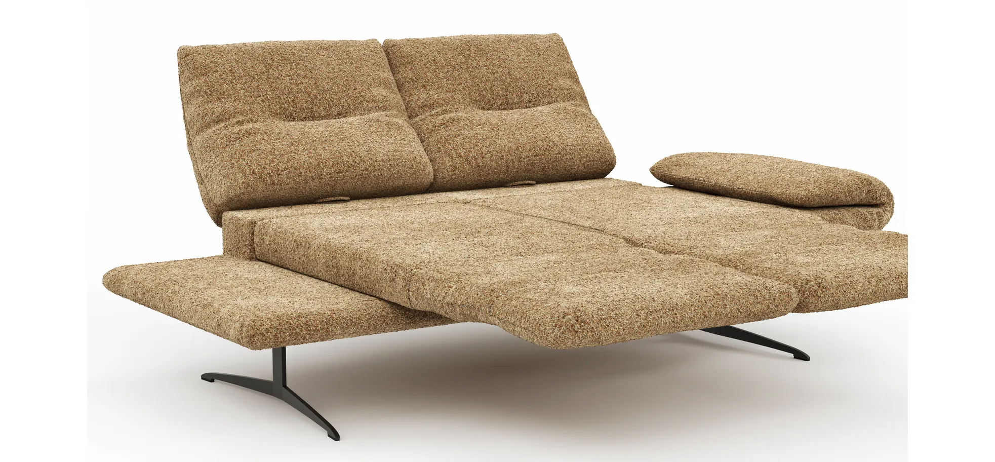 Sofa Lucero 2.0 - 2-Sitzer inkl. Drehsitz, Rollout-Armlehne und Sitztiefe verstellbar, Stoff, Cognac