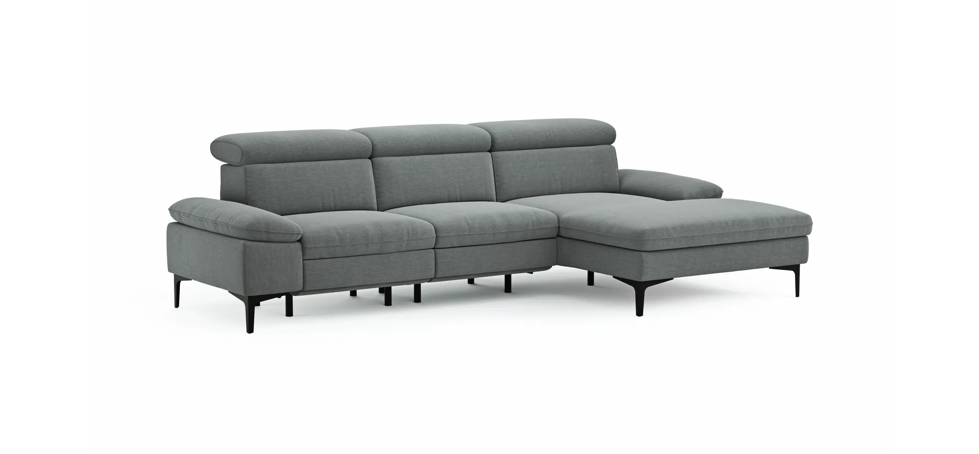 Ecksofa Felipa - 2,5-Sitzer mit Longchair rechts inkl. Armlehne verstellbar und Rückenlehne/Sitztiefe verstellbar (motorisch), Stoff, Grau