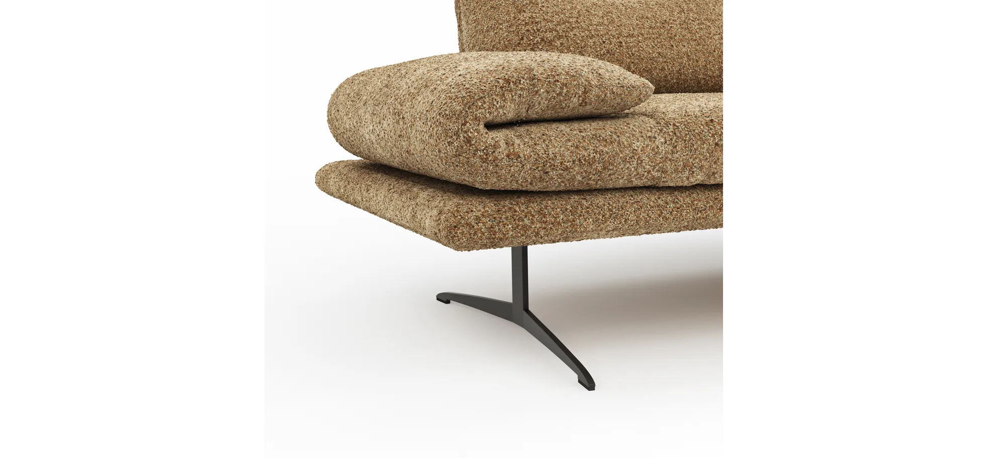 Ecksofa Lucero 2.0 - 2-Sitzer mit Longchair rechts inkl. Sitztiefenverstellung, Drehsitz und Sitztiefe verstellbar, Stoff, Cognac