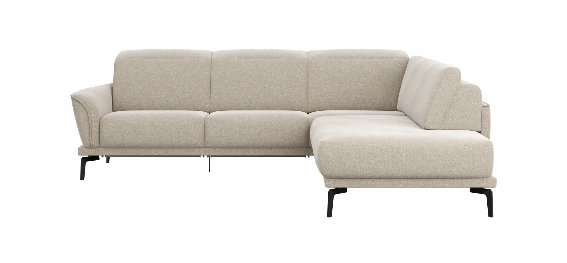 Ecksofa Amadena - 2-Sitzer mit Ecke rechts inkl. Relaxfunktion motorisch, Sitzvorzug und Kopfteilverstellung, Stoff, Creme 145983