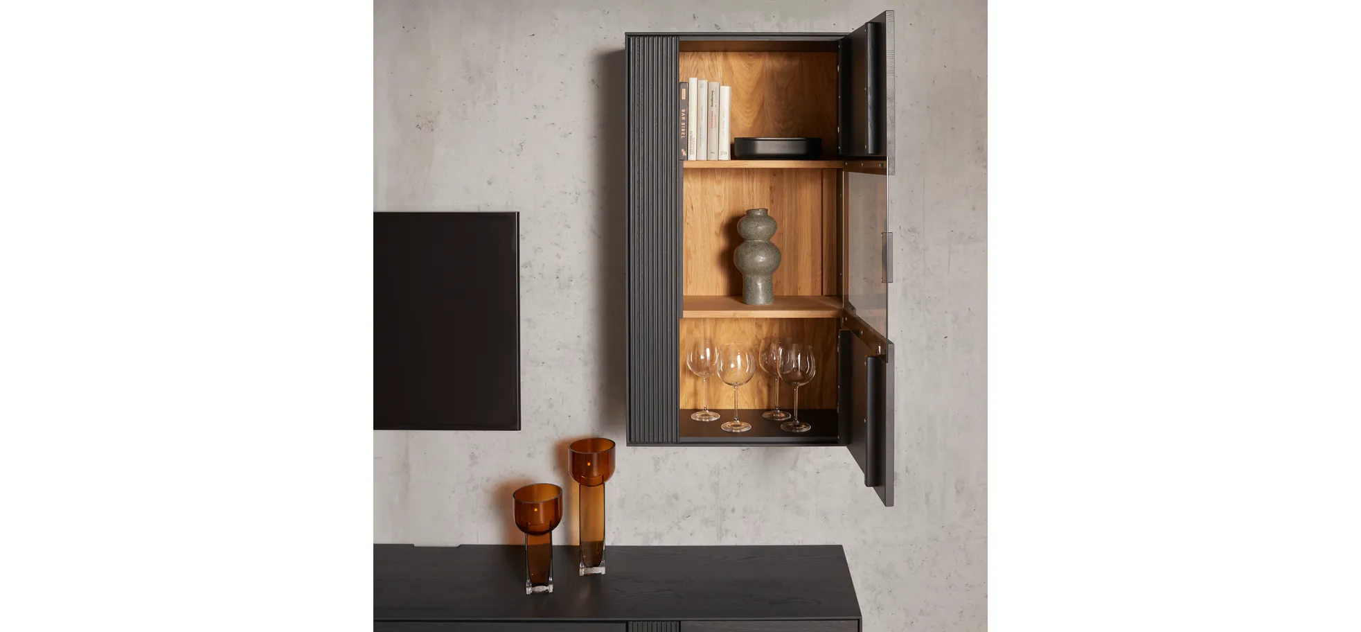 Hängevitrine Estana - Eiche massiv, Anthrazit