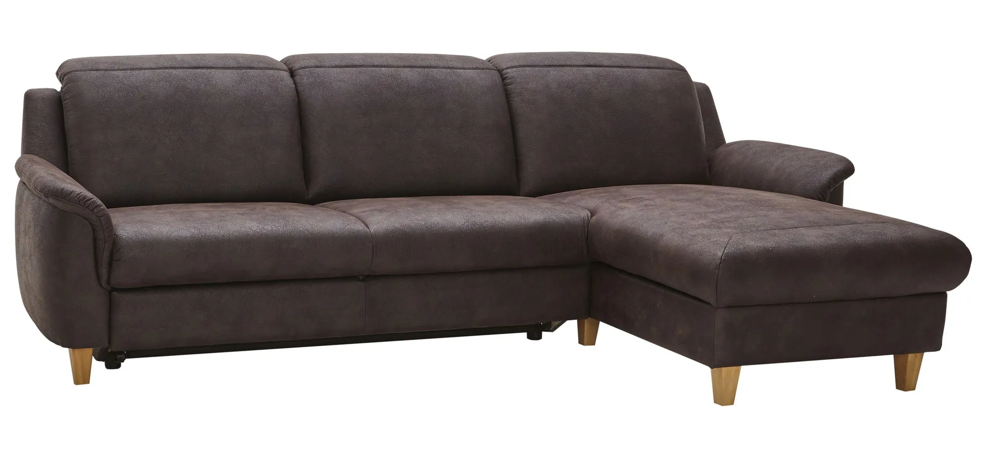 Ecksofa Cornella Classic - 2-Sitzer mit Longchair rechts inkl. Kopfteil verstellbar, Stoff, Braun 103348