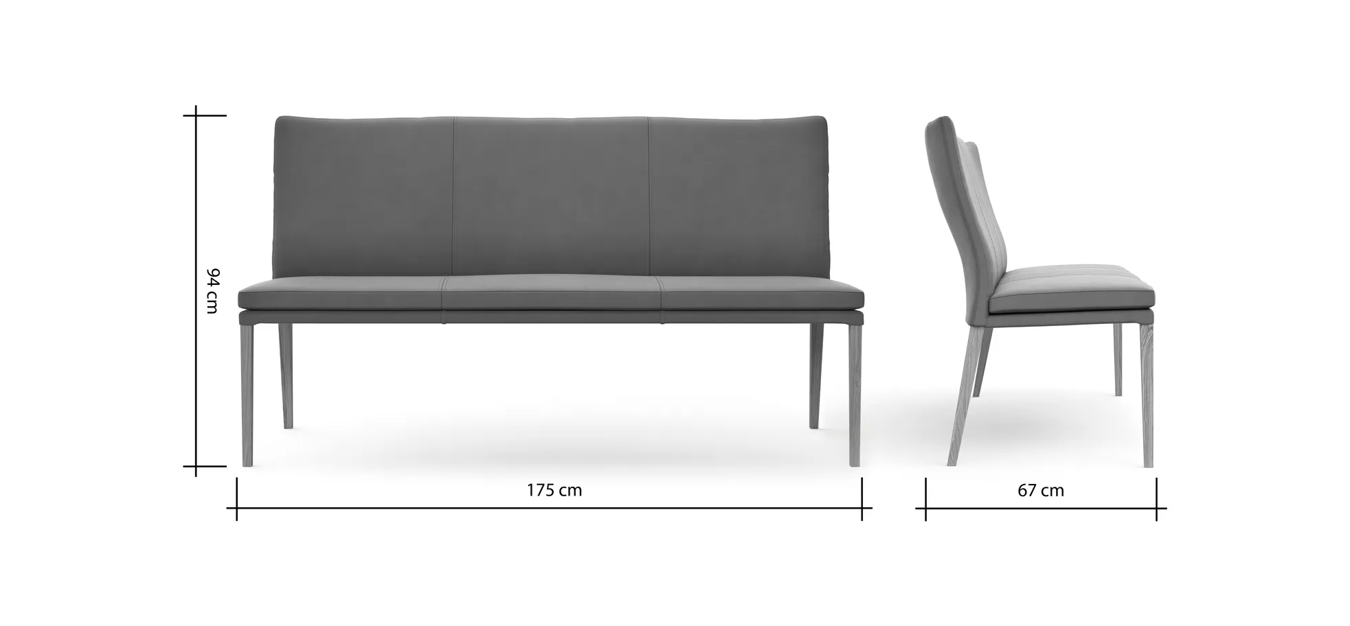 Polsterbank Tuma - Breite ca. 175 cm, Leder, Grau