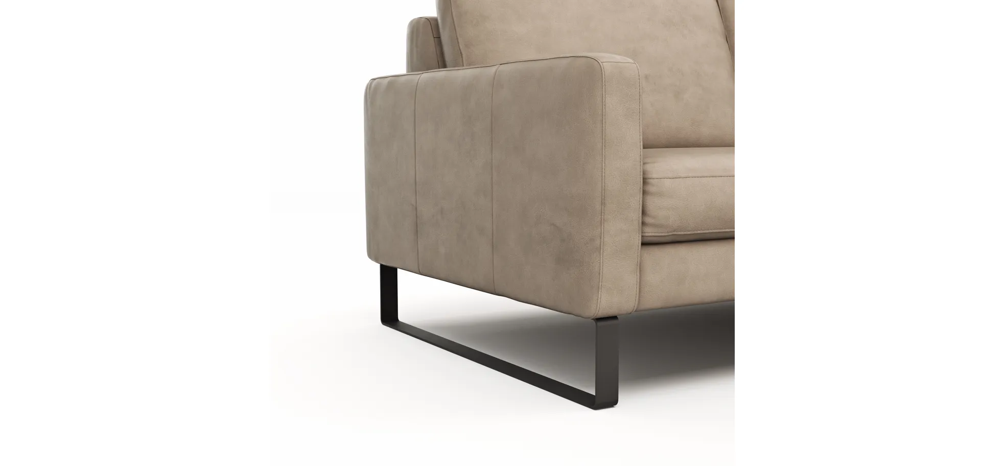 Sofa Enna - 3-Sitzer, Armlehne A, Leder, Taupe, Kufe, Schwarz