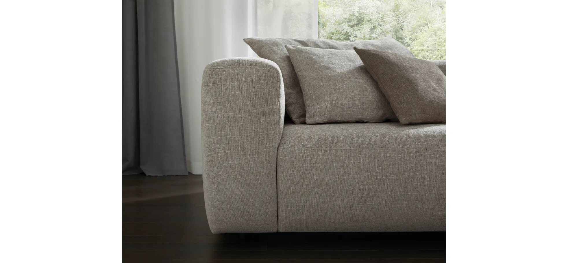 Ecksofa Caruso - 3-Sitzer, Longchair rechts, Stoff, Graubeige