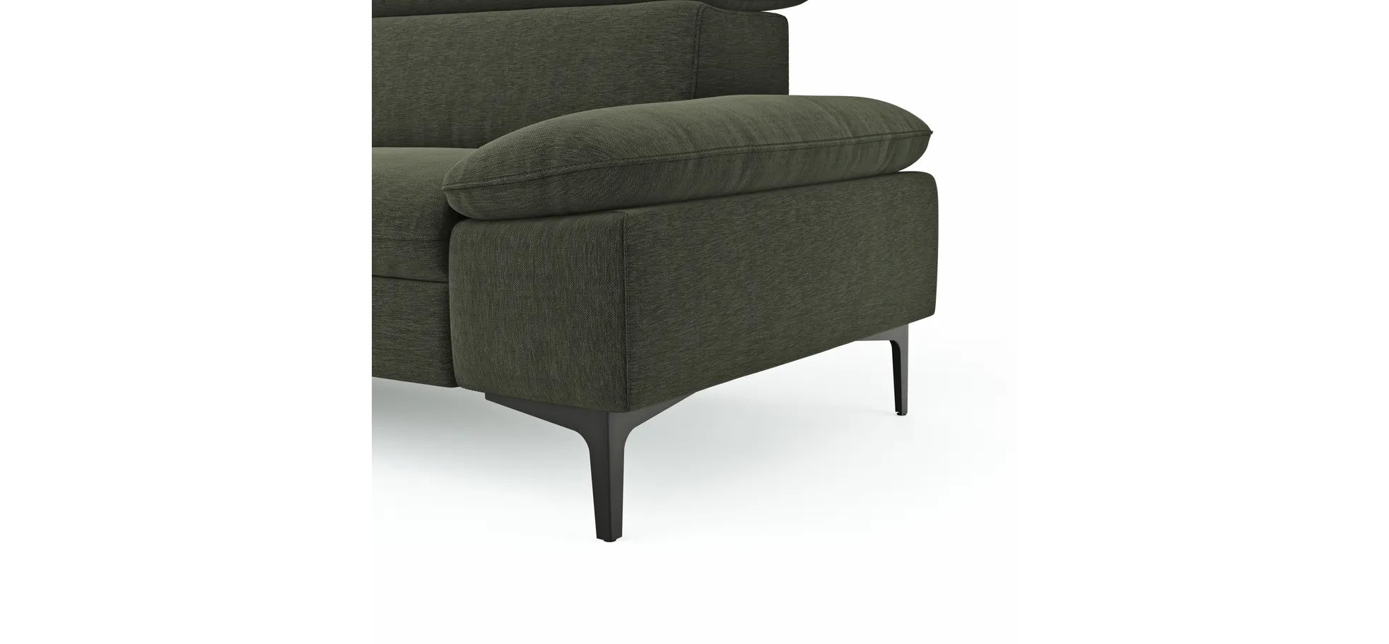 Ecksofa Felipa - Longchair links mit 2,5-Sitzer inkl. Kopfteil verstellbar, Stoff, Dunkelgrün
