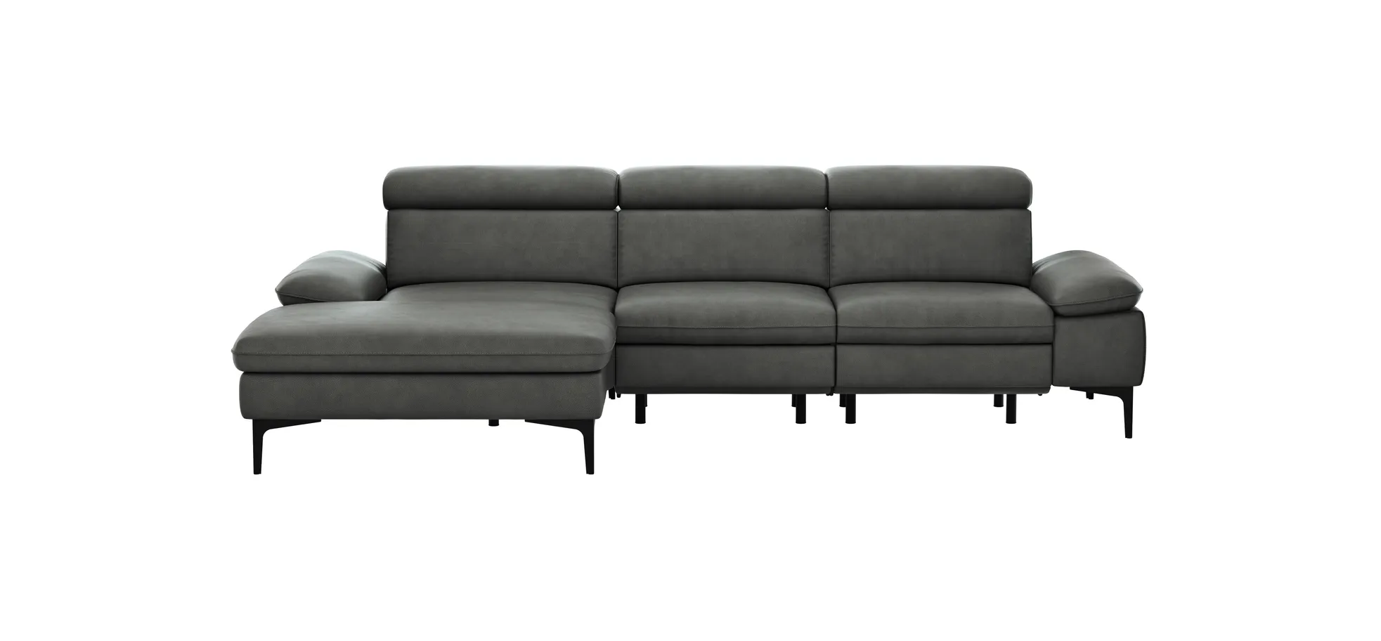 Ecksofa Felipa - Longchair links mit 2,5-Sitzer inkl. Armlehne verstellbar und Rückenlehne/Sitztiefe verstellbar (motorisch), Leder, Grau 105116