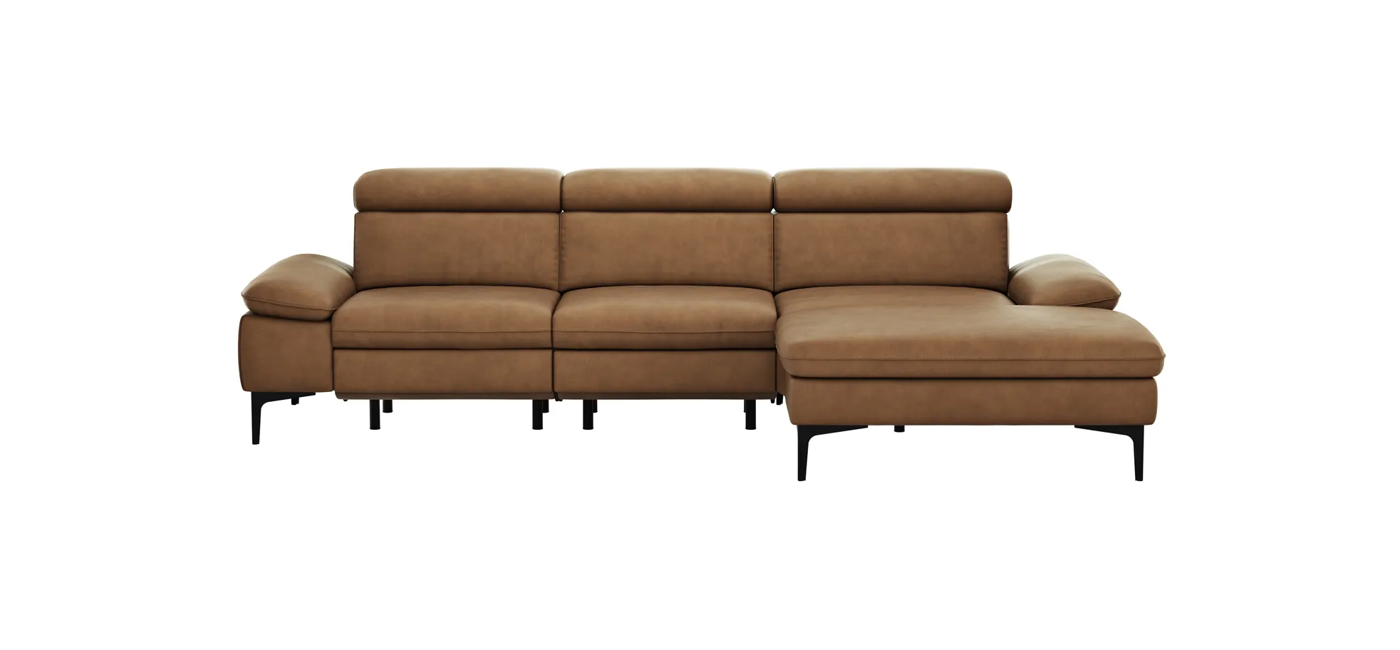 Ecksofa Felipa - 2,5-Sitzer mit Longchair rechts inkl. Armlehne verstellbar und Rückenlehne/Sitztiefe verstellbar (motorisch), Leder, Cognac 105118