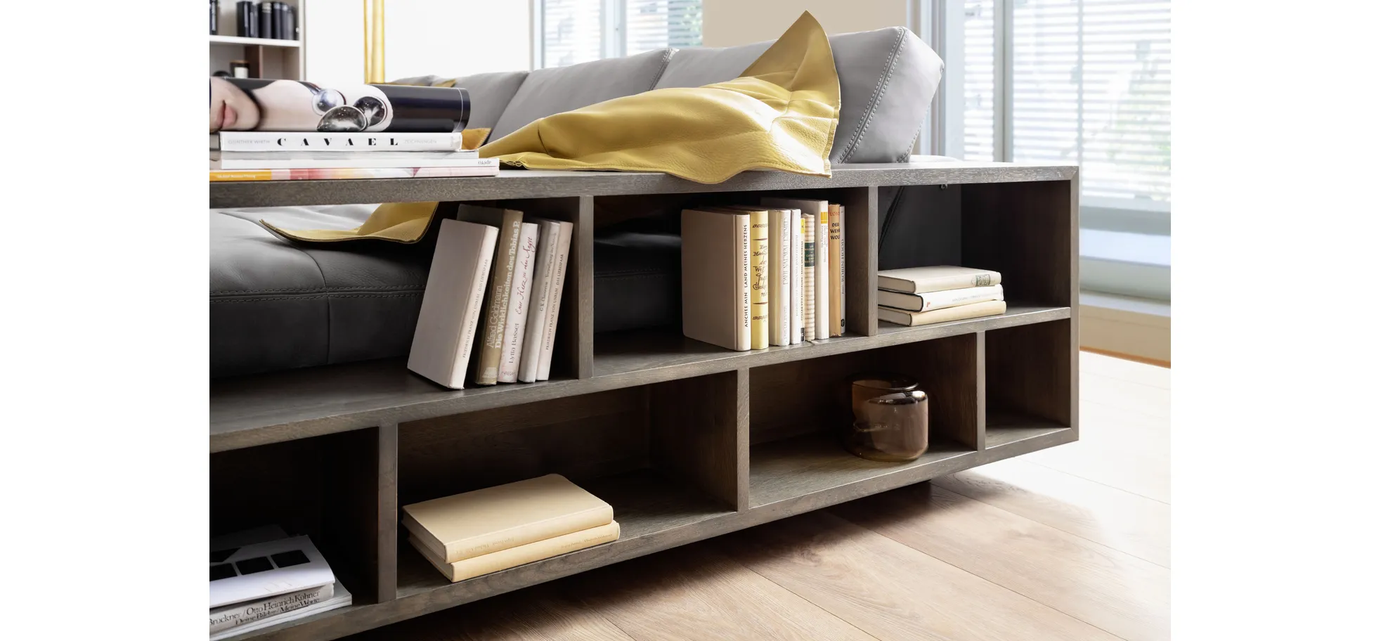 Ecksofa Aprino 1 - 2,5-Sitzer mit Longchair rechts, Leder, Grau