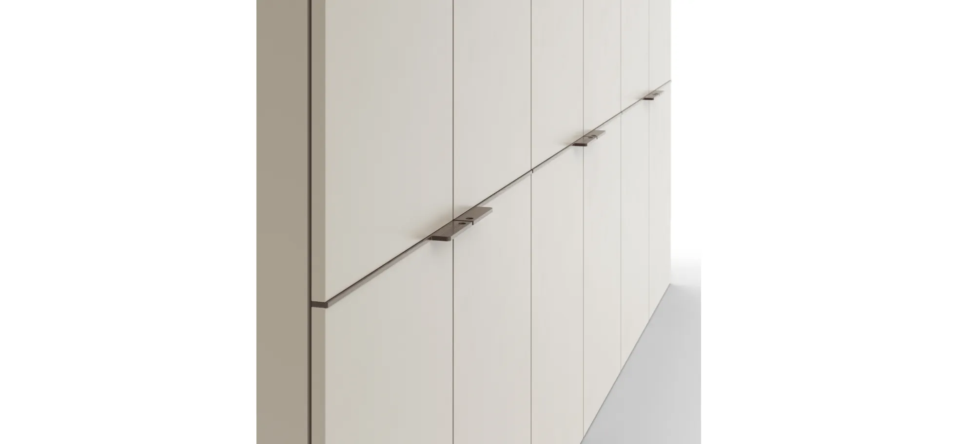 Drehtürenschrank Matera - BHT ca. 301x235x60 cm, Lack Matt, Muschelgrau, Griffe Coffee