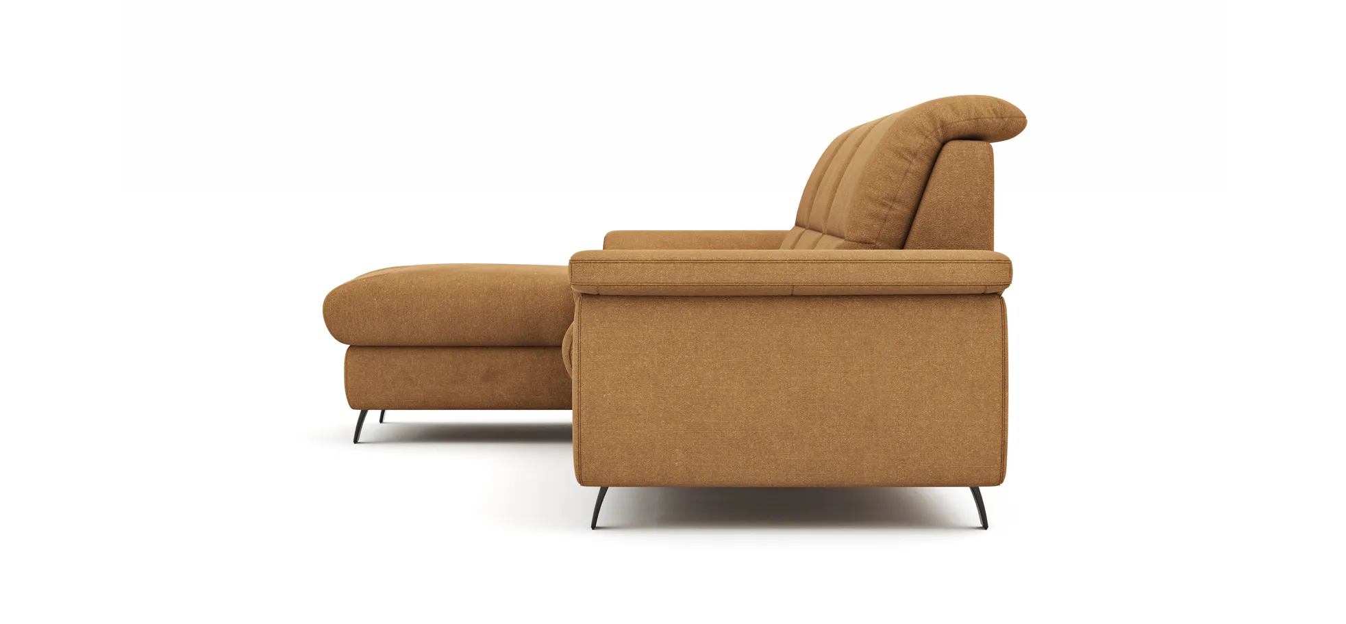 Ecksofa Cornella Classic - Longchair links mit 2-Sitzer, Stoff, Curry