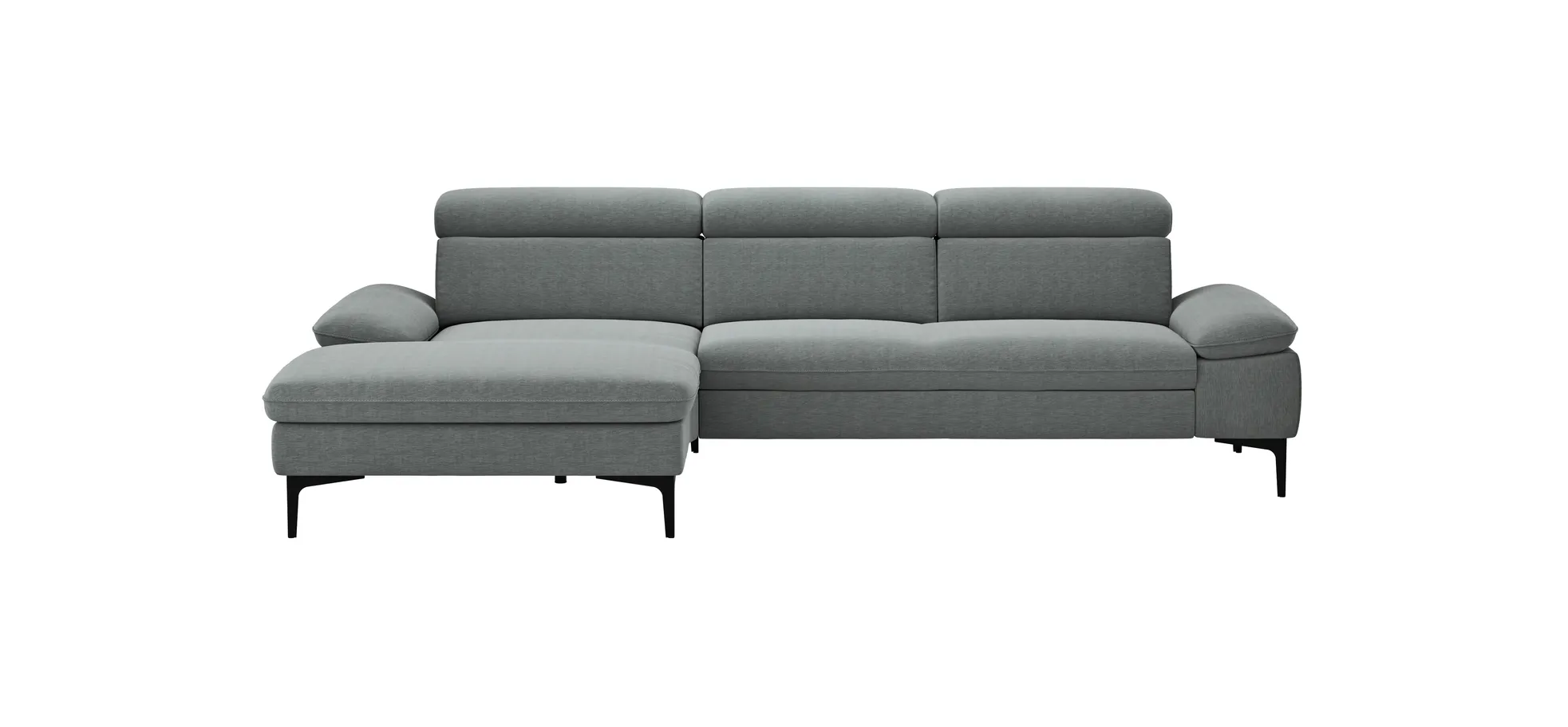 Ecksofa Felipa - Longchair links mit 2,5-Sitzer inkl. Kopfteil verstellbar, Stoff, Grau 105059