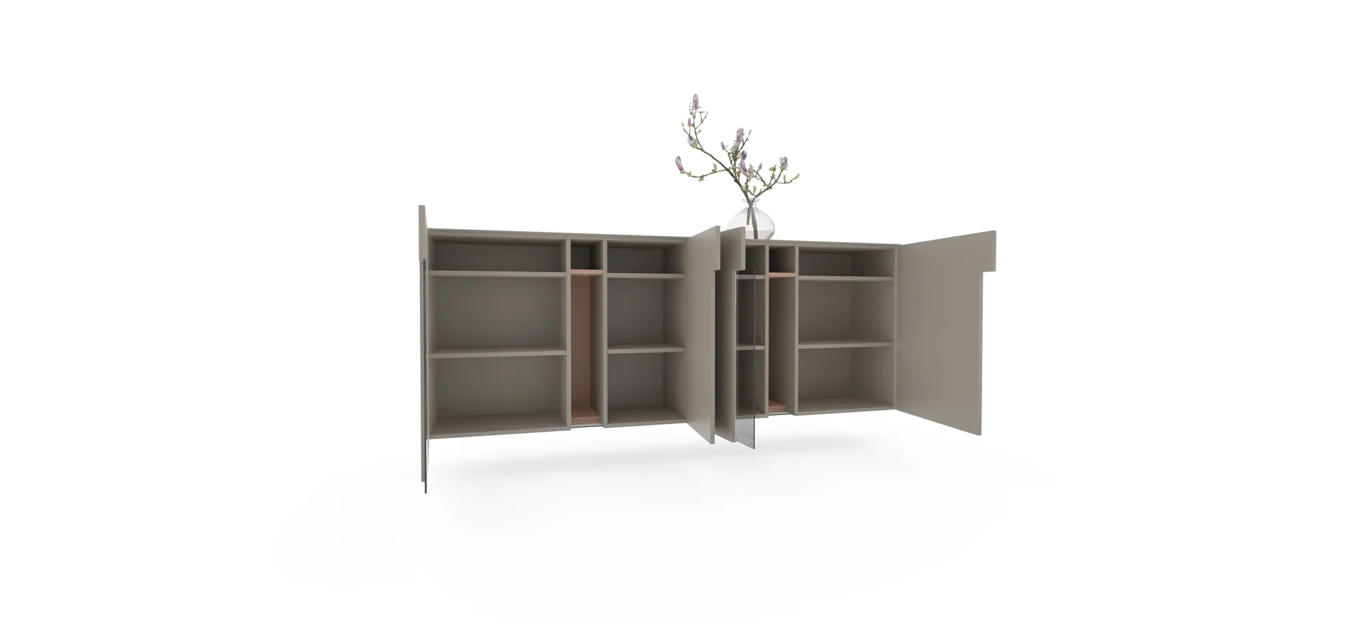 Sideboard 3900 -  Hängend inklusive Beleuchtung, Lack matt, Hellgrau