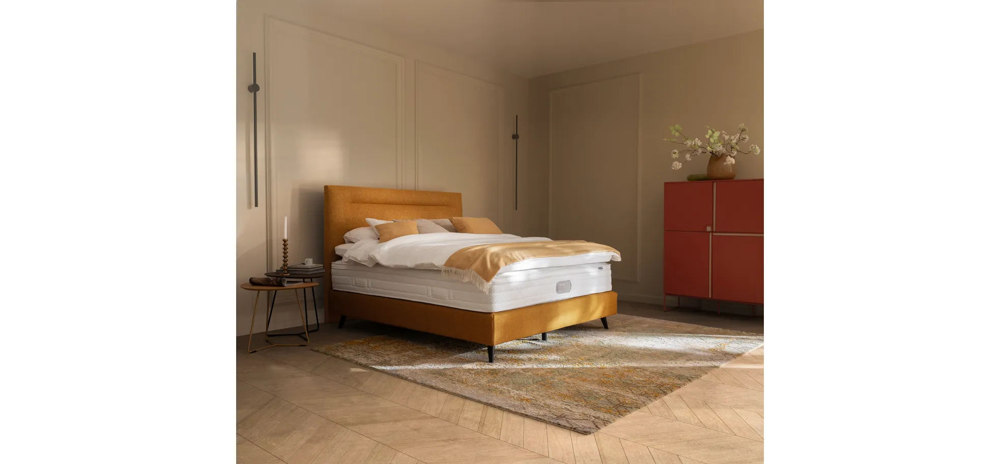 Boxspringbett Navelli 2 - Liegefläche ca. 180x200 cm, Stoff, Kurkuma