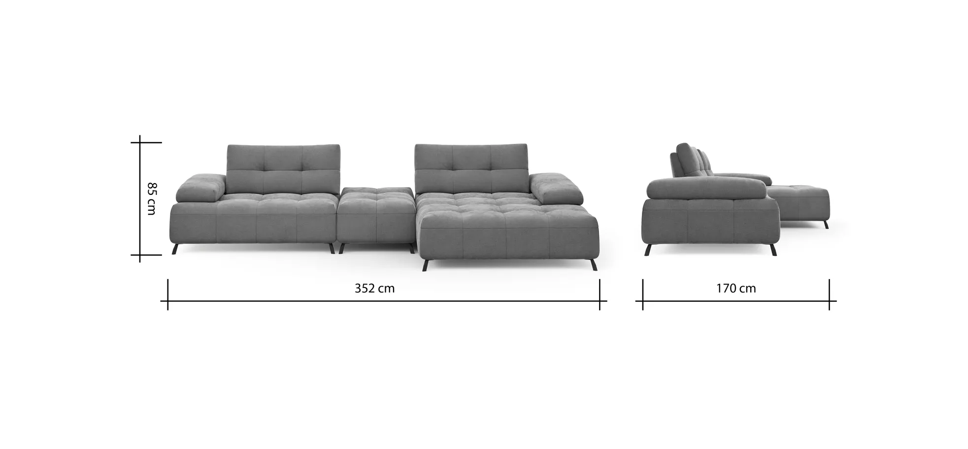 Ecksofa Comodo - 1-Sitzer, Longchair Rechts, Stoff, Hellgrau