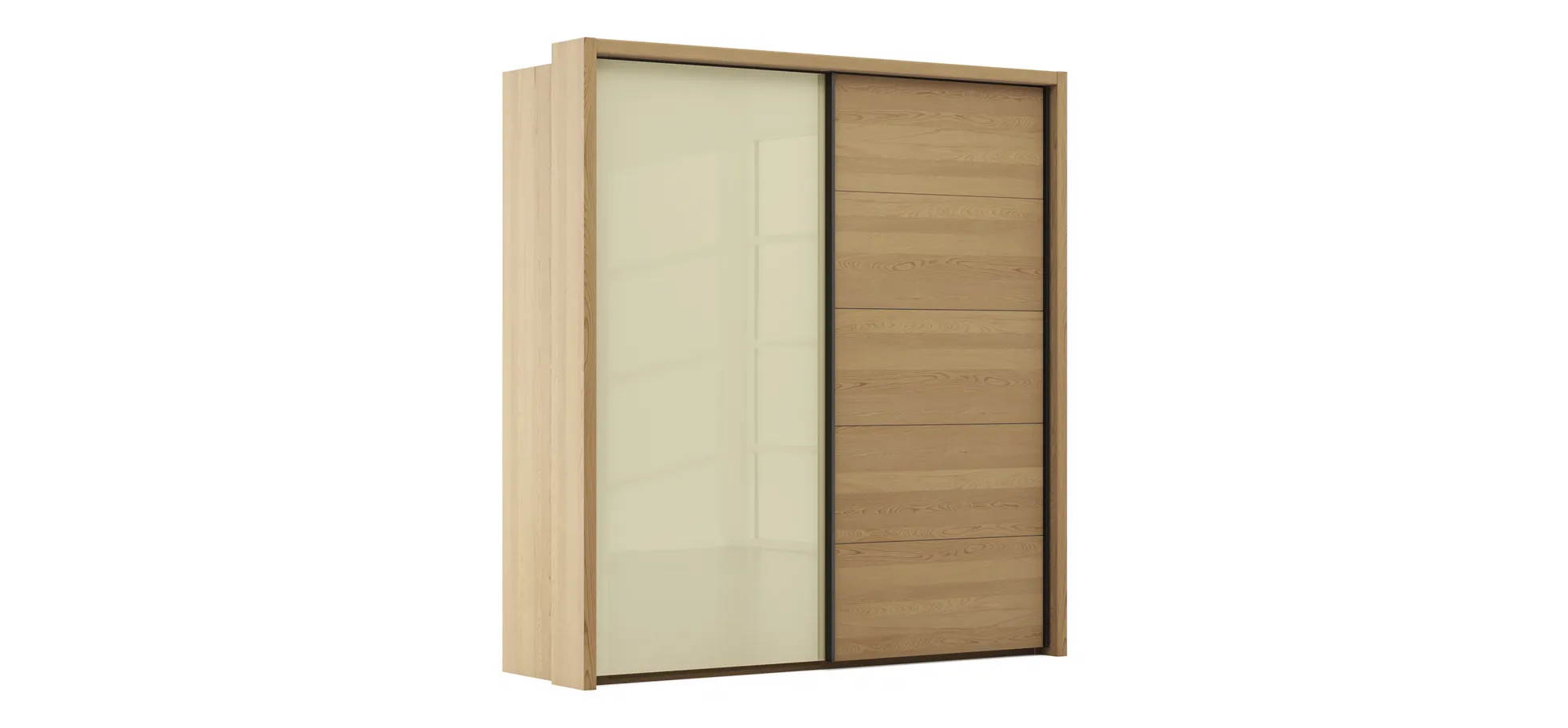 Schwebetürenschrank Lenoso - B. ca. 210 cm, Eiche massiv, Glas Champagner 108613