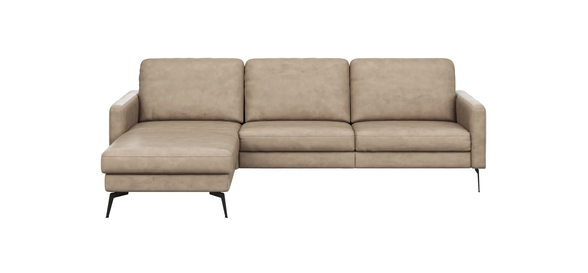 Ecksofa Enna - Longchair Links mit 3-Sitzer, Armlehne A, Leder, Taupe 130920