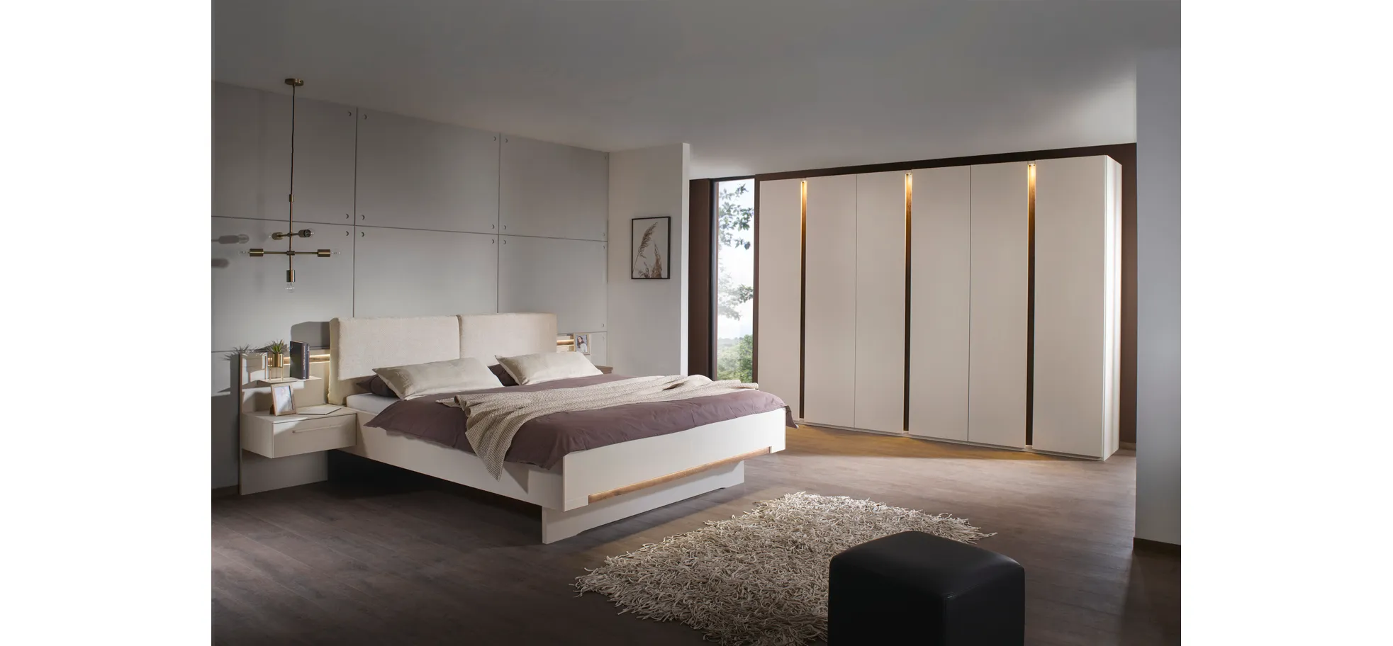 Schlafzimmer - inkl. Beleuchtung, Abs. Atlantic Oak, Champagner