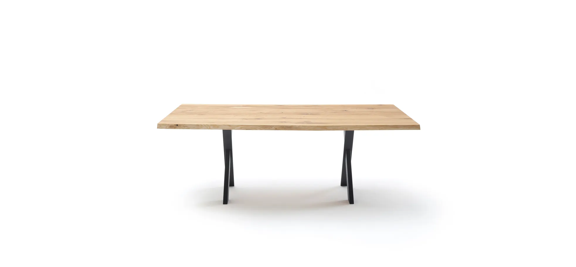 Esstisch 3100 - LB ca. 200x100 cm, Asteiche massiv, Waldkante, Kreuzfuß, Schwarz