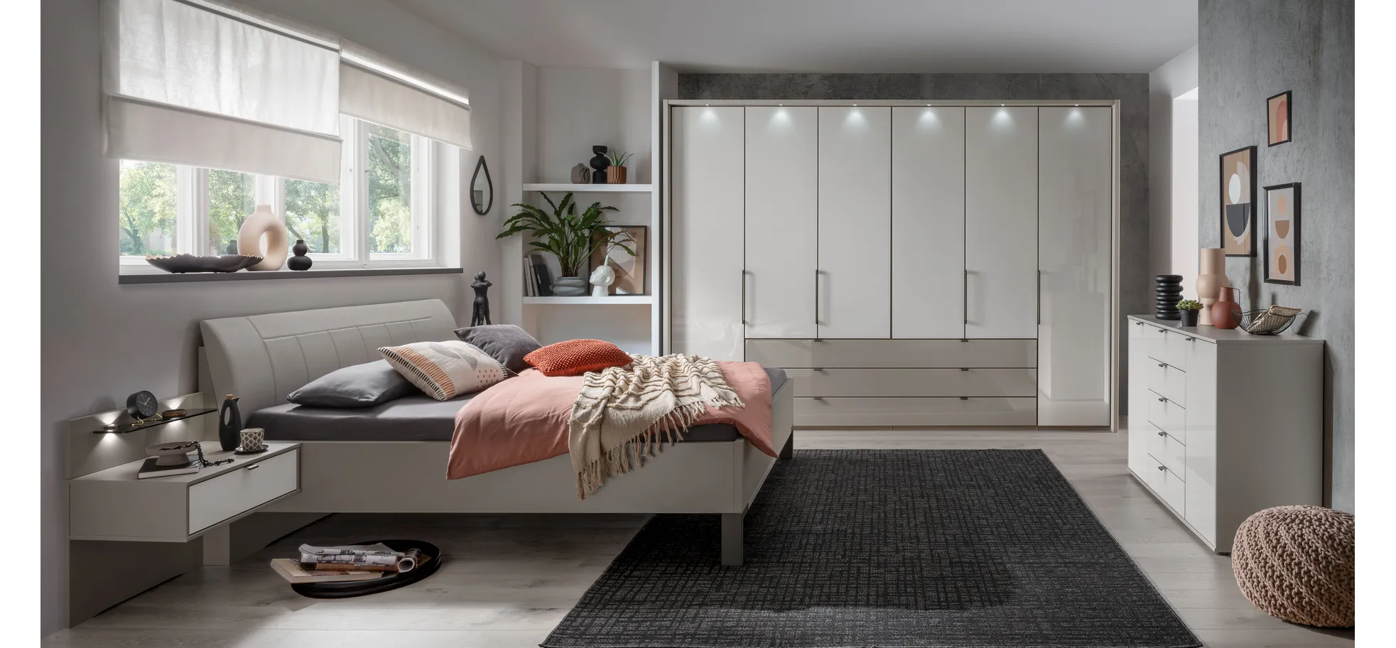 Drehtürenschrank Marbella - B. ca. 257cm, Korpus, Front Glas, Weiß
