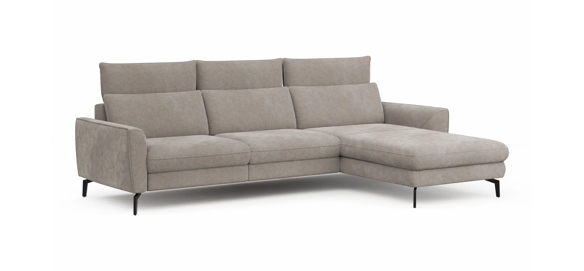 Ecksofa Avela - 2,5-Sitzer mit Longchair rechts inkl. Kopfteile verstellbar, Stoff, Bisquit