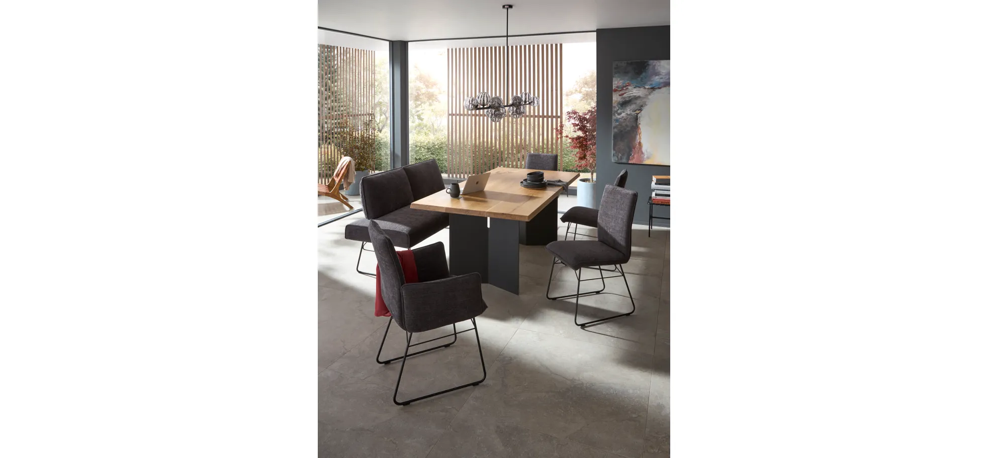 Polsterbank Elda - Breite ca. 184 cm, Stoff, Anthrazit