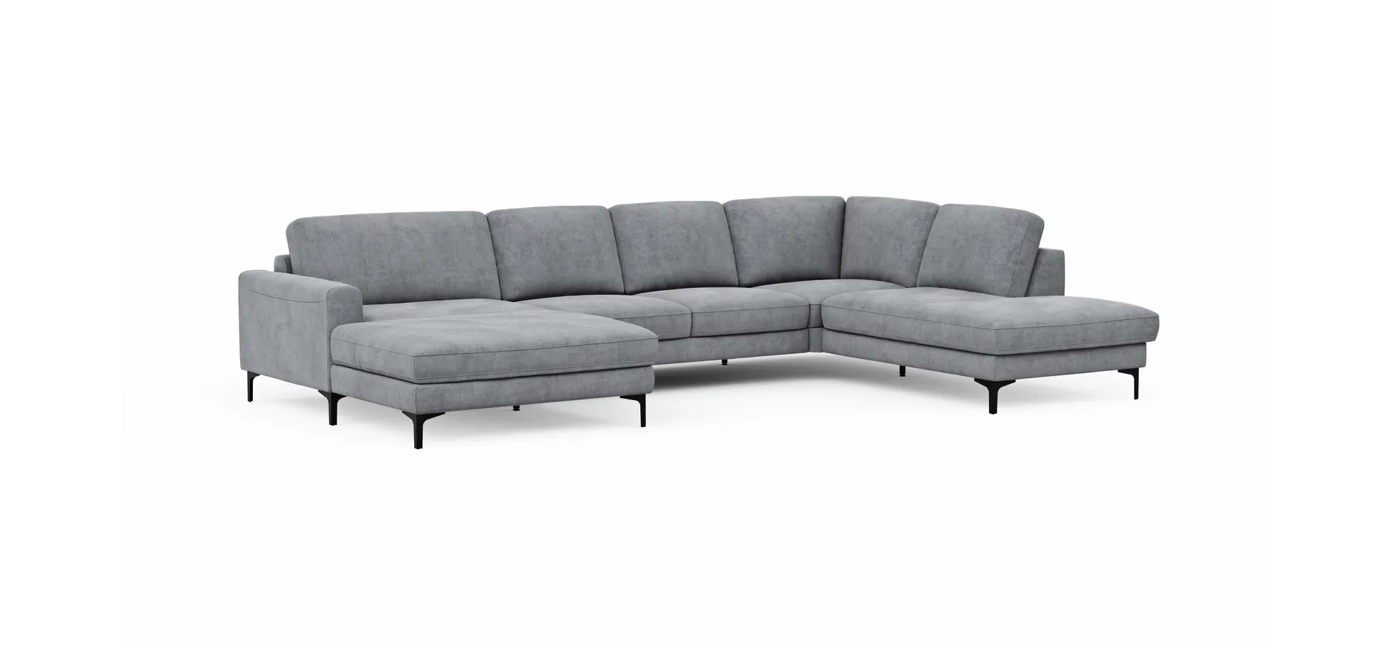 Wohnlandschaft Oviedo - Longchair links mit 2-Sitzer und Ecke rechts, Stoff, Grau