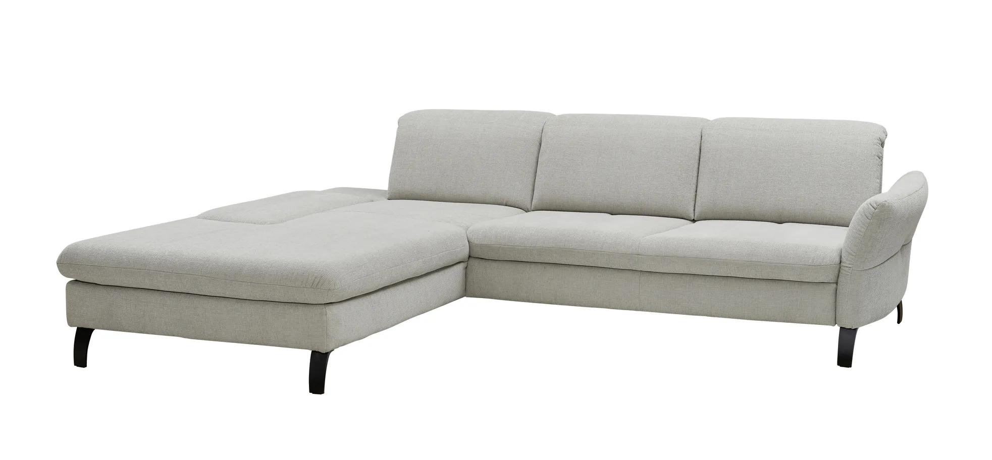 Ecksofa - Longchair links mit 2-Sitzer, Armlehne/Sitztiefe verstellbar, Stoff, Einsengrau