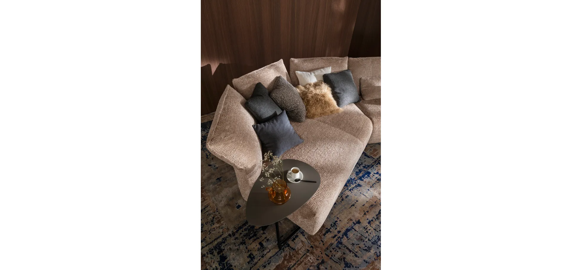 Trapezsofa Motone - Ecke links mit 2-Sitzer, Stoff, Beige