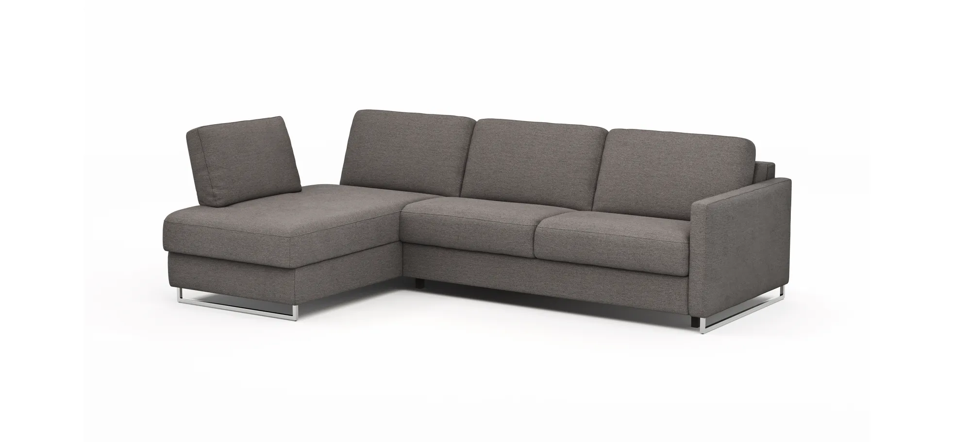 Ecksofa Nuoro - Longchair links mit 2-Sitzer inkl. Schlaffunktion und Bettkasten, Stoff, Grau