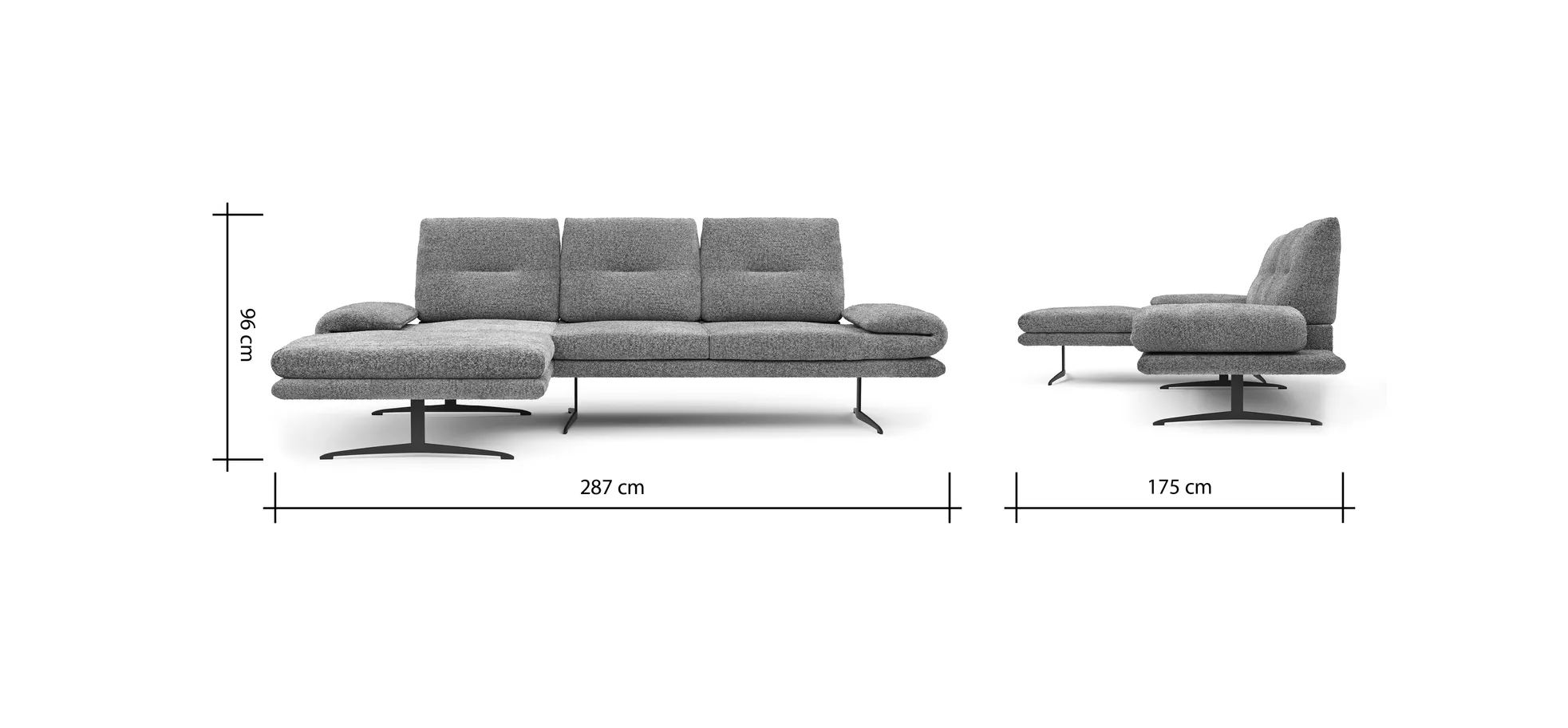 Ecksofa Lucero 2.0 - Longchair mit 2-Sitzer rechts inkl. Sitztiefenverstellung, Drehsitz und Sitztiefe verstellbar, Stoff, Cognac